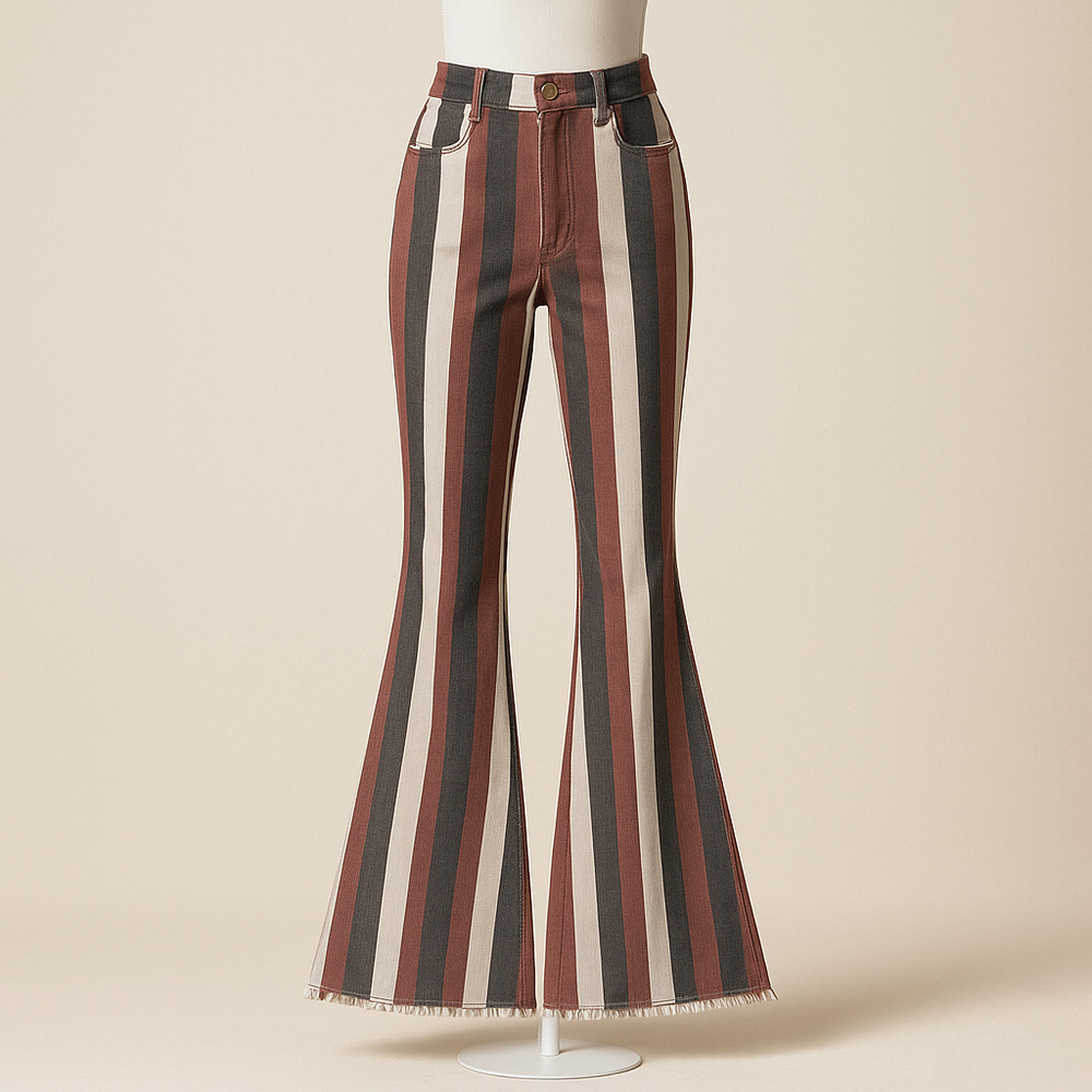 Wisteria Lane 26 Bell Bottom Jeans Vintage Style Striped Boho Y2K Hippie 70's - Picture 1 of 13
